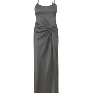 SKIMS SILK SLEEP SLIP WITH HIGH SLIT GUNMETAL XS